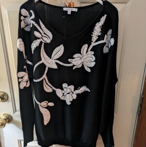 Chico's Black And White Embroidered Sweater
